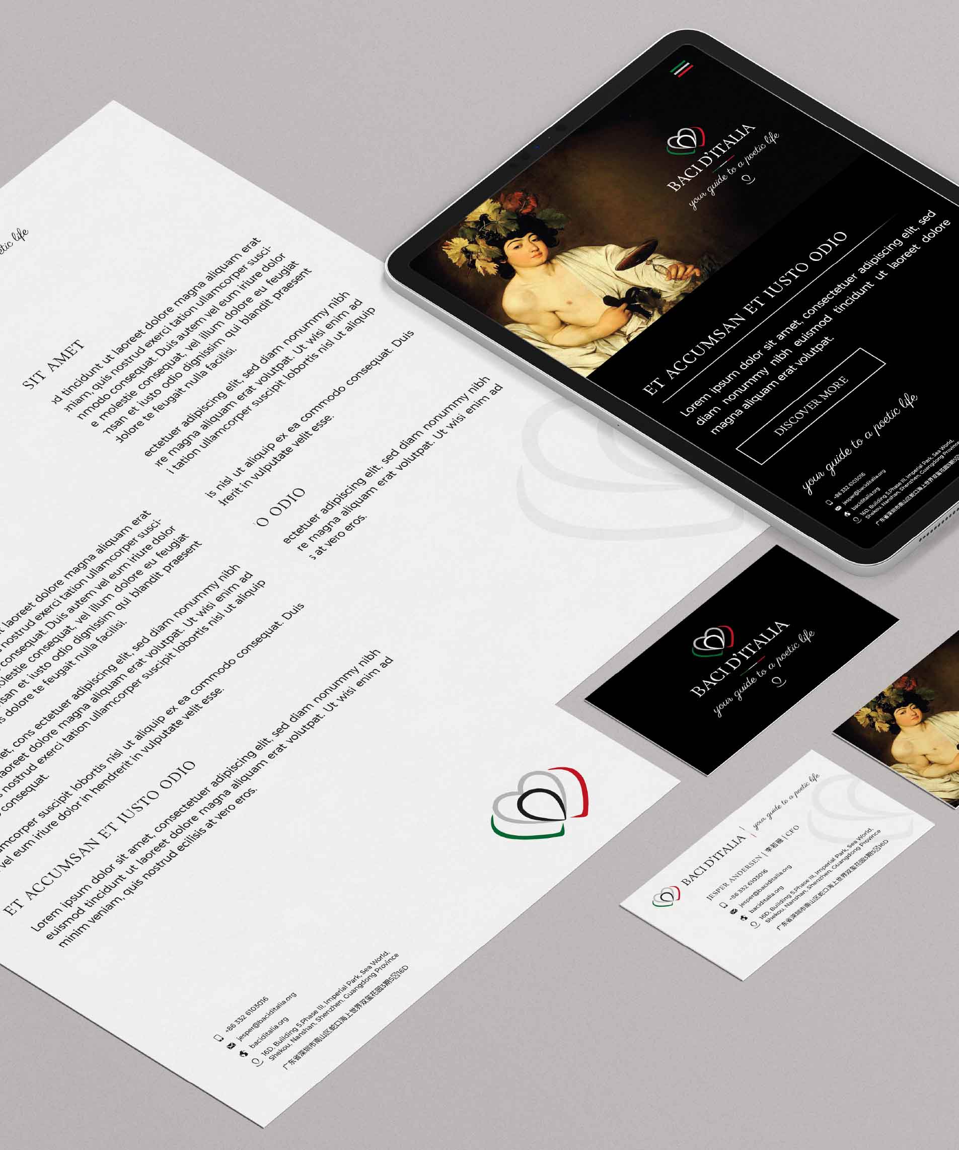 Baci ditalia wine branding materials business card letterhead