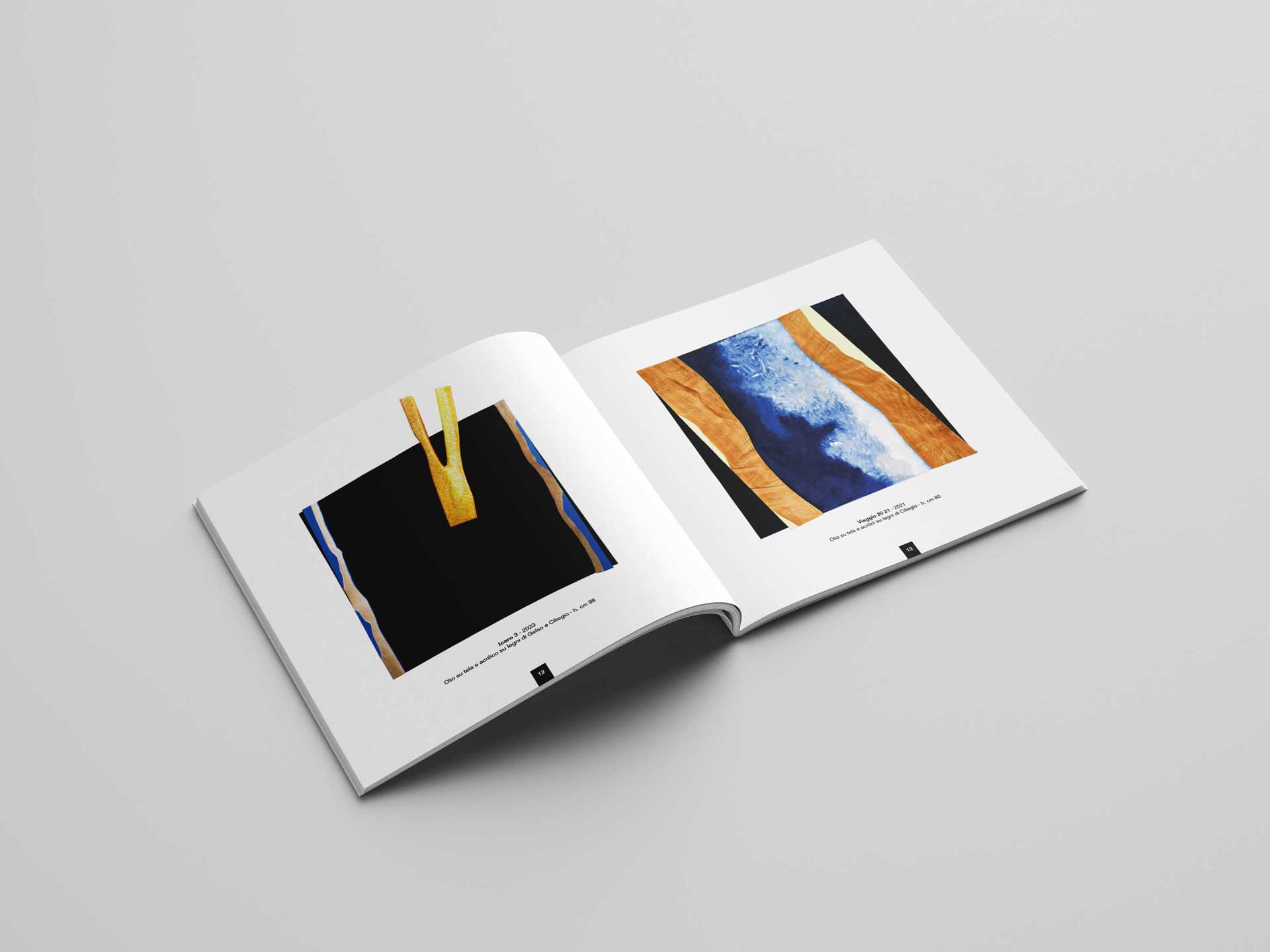 design catalogo per artista con opere pittoriche-carta-patinata - branding per artista