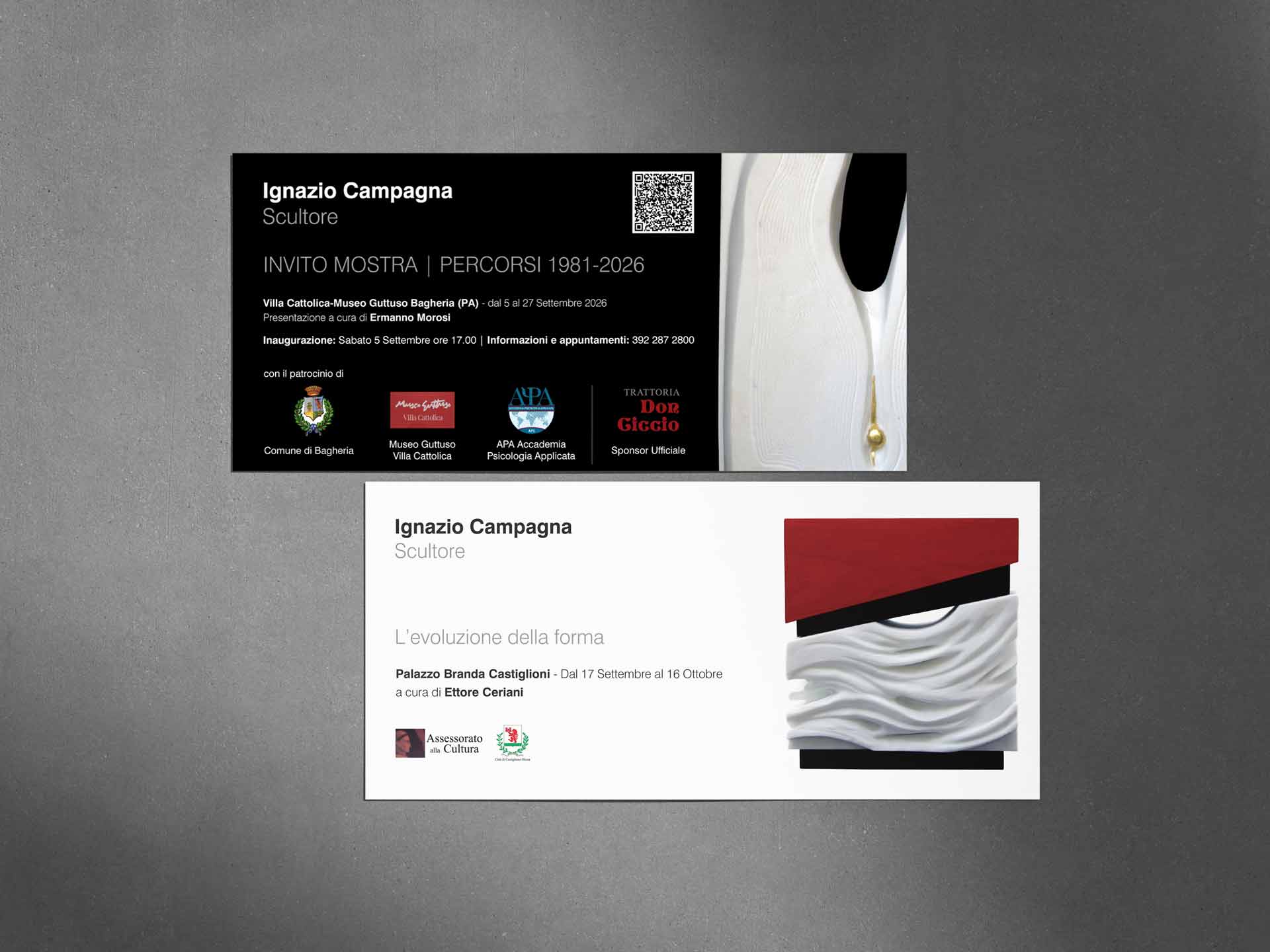 realizzazione inviti per mostra artista - branding artista